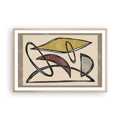 Een poster in een licht eiken lijst - Verticale en horizontale lijnen - 91x61 cm