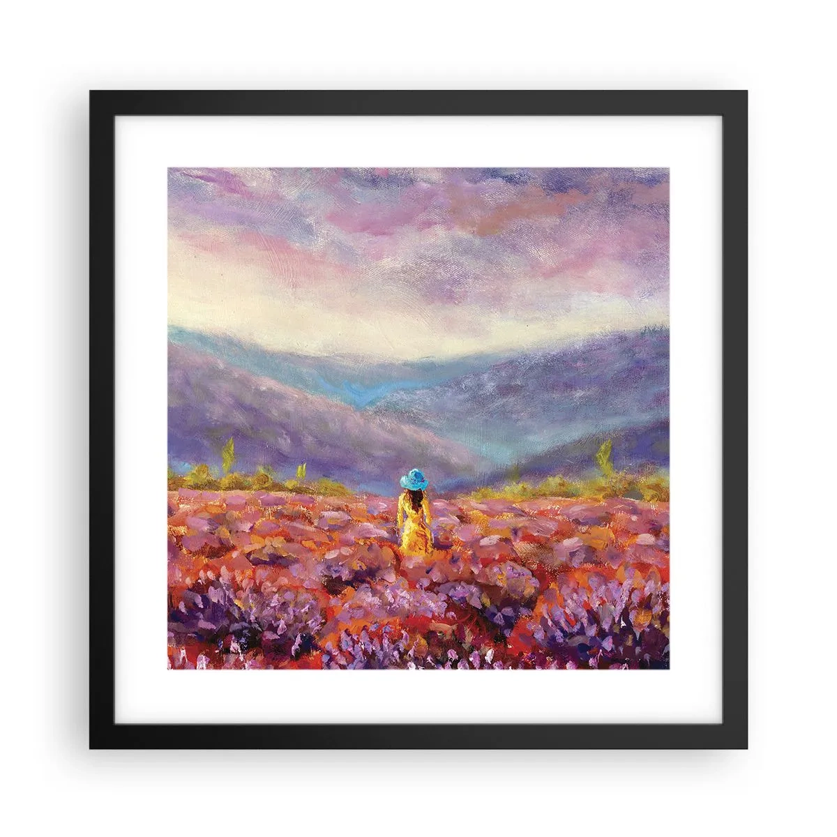 Poster in een zwarte lijst - In een lavendelwereld - 40x40 cm