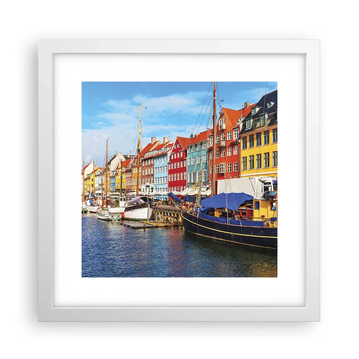 Poster in een witte lijst - Vrolijke werf - 30x30 cm