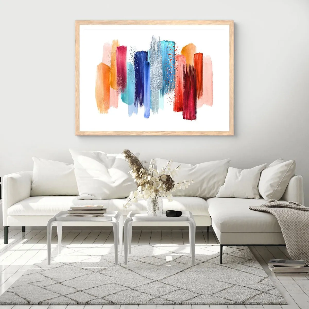 Een poster in een licht eiken lijst - Omhoog en omlaag - 100x70 cm