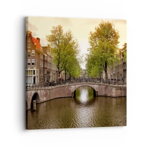 Schilderen op canvas - Met de boot of met de fiets? - 30x30 cm