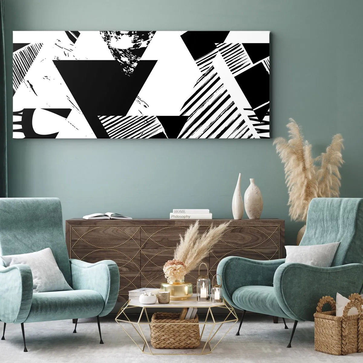 Schilderen op canvas - Regen van driehoeken - 140x50 cm