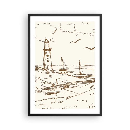 Poster in een zwarte lijst - Vuurtoren met boten en vogels - 50x70cm - Een overzicht van de herinneringen aan de zomer - Moderne wanddecoratie voor woonkamer en slaapkamer ARTTOR