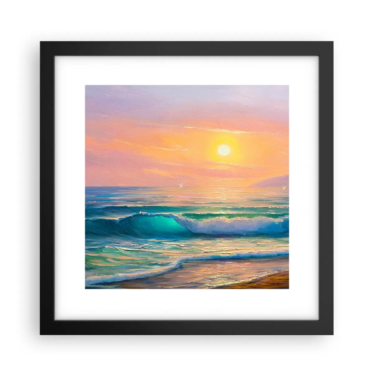Poster in een zwarte lijst - Een turquoise lied van de golven - 30x30 cm