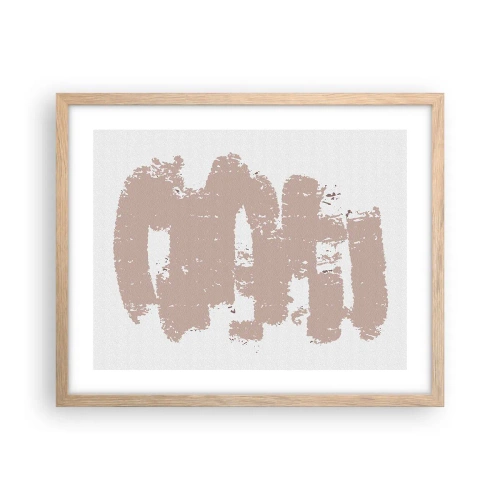 Een poster in een licht eiken lijst - Abstractie in zachtroze - 50x40 cm