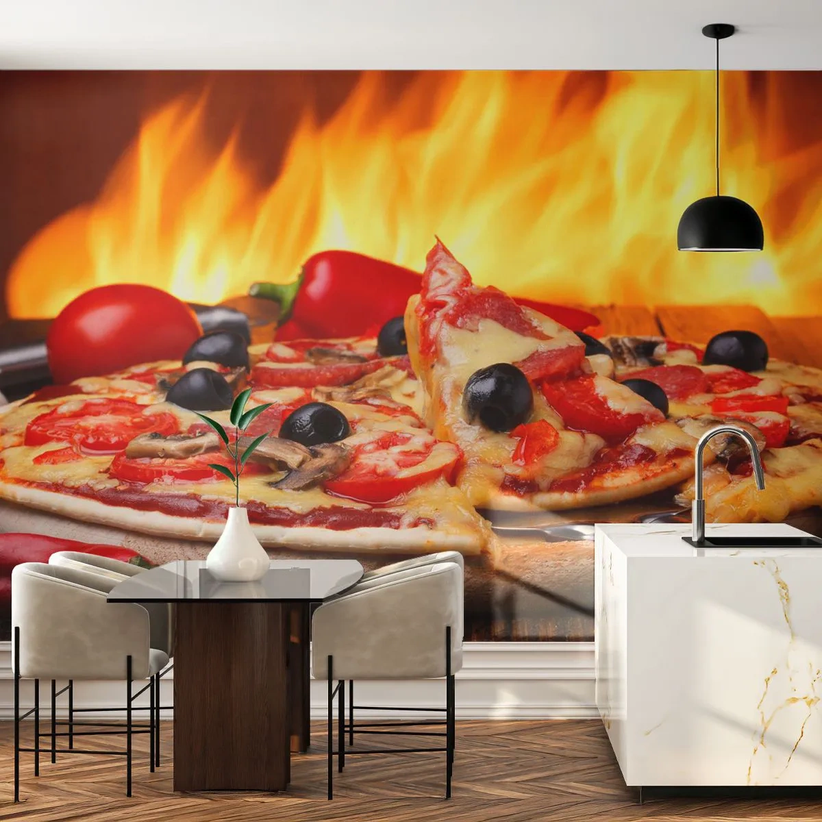 Fotobehang Premium Sand - From Italy with love - Gastronomie, Pizza, Italië - 100x70 cm