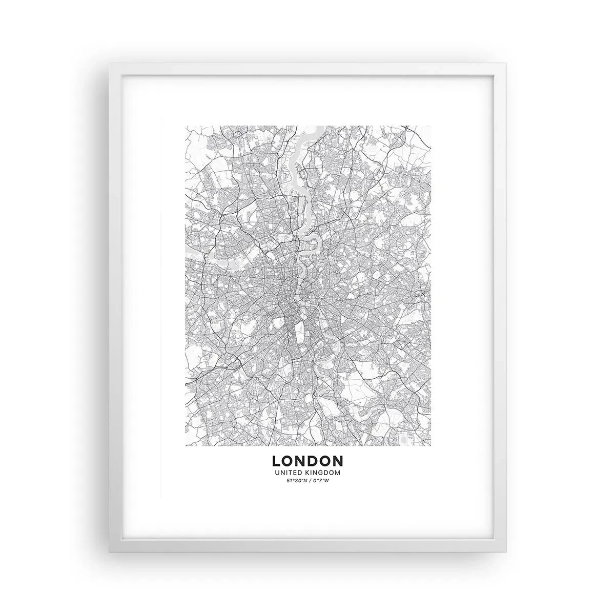 Poster in een witte lijst - Kaart van het doolhof van Londen - 40x50 cm