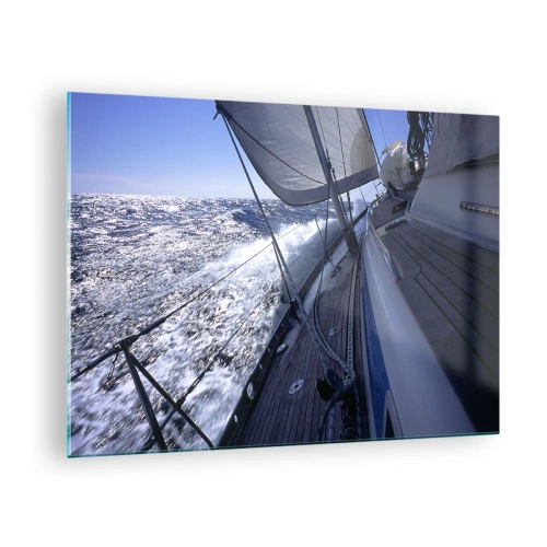 Schilderen op glas - Een jacht dat op een stormachtige zee vaart bij zonnig weer - 70x50cm - Ik weet wat het is om een 