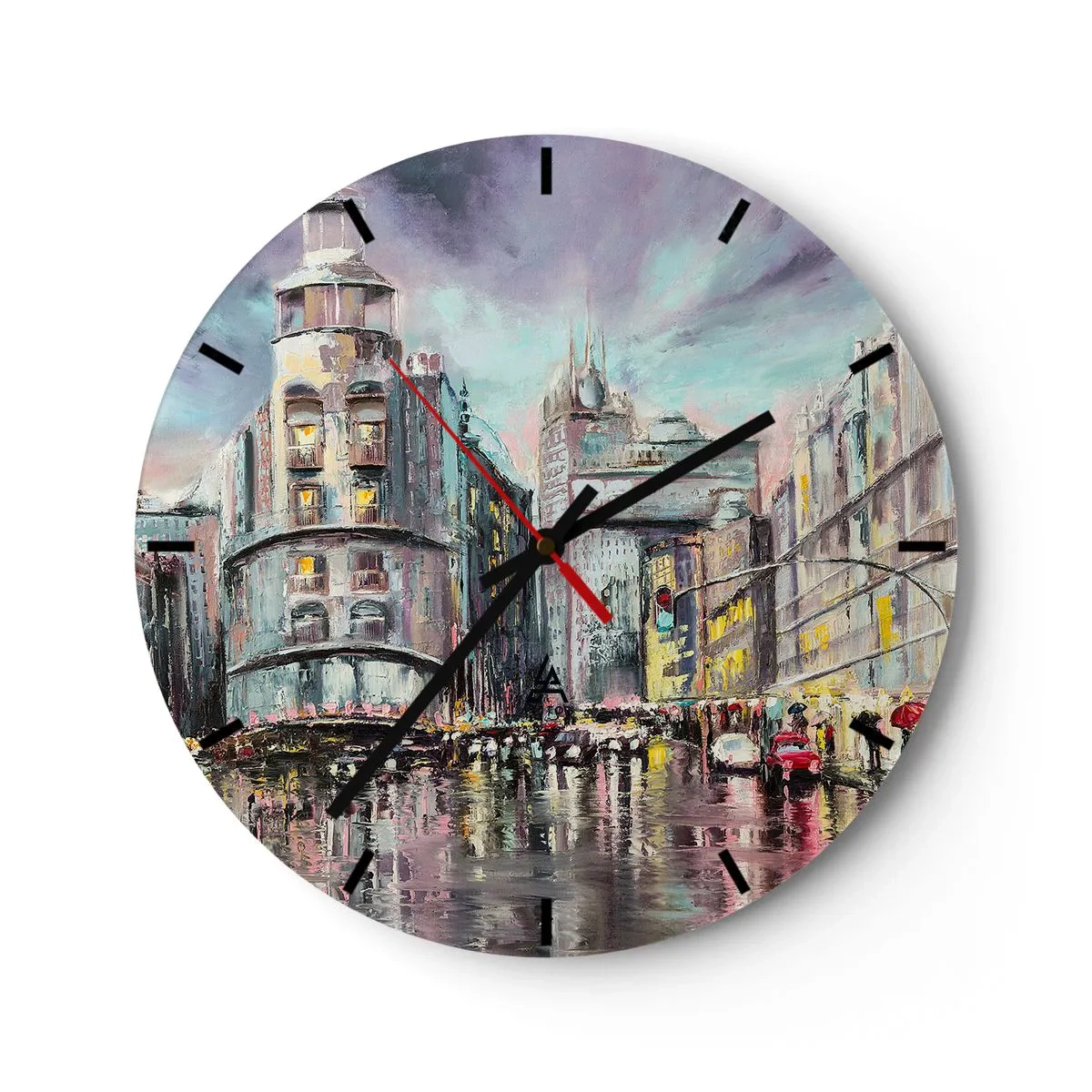 Wandklok - Klok - Stadsstraat 's nachts in de regen met reflecties van licht - 30x30cm - Het wordt een geslaagde avond - Moderne wanddecoratie voor woonkamer, keuken en slaapkamer ARTTOR