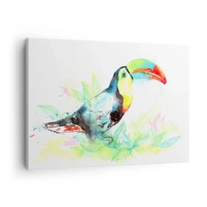 Schilderen op canvas - Aquarelillustratie van een toekan op een tropische achtergrond - 70x50cm - Zo kleurrijk als Zuid-Amerika - Moderne wanddecoratie voor woonkamer en slaapkamer ARTTOR