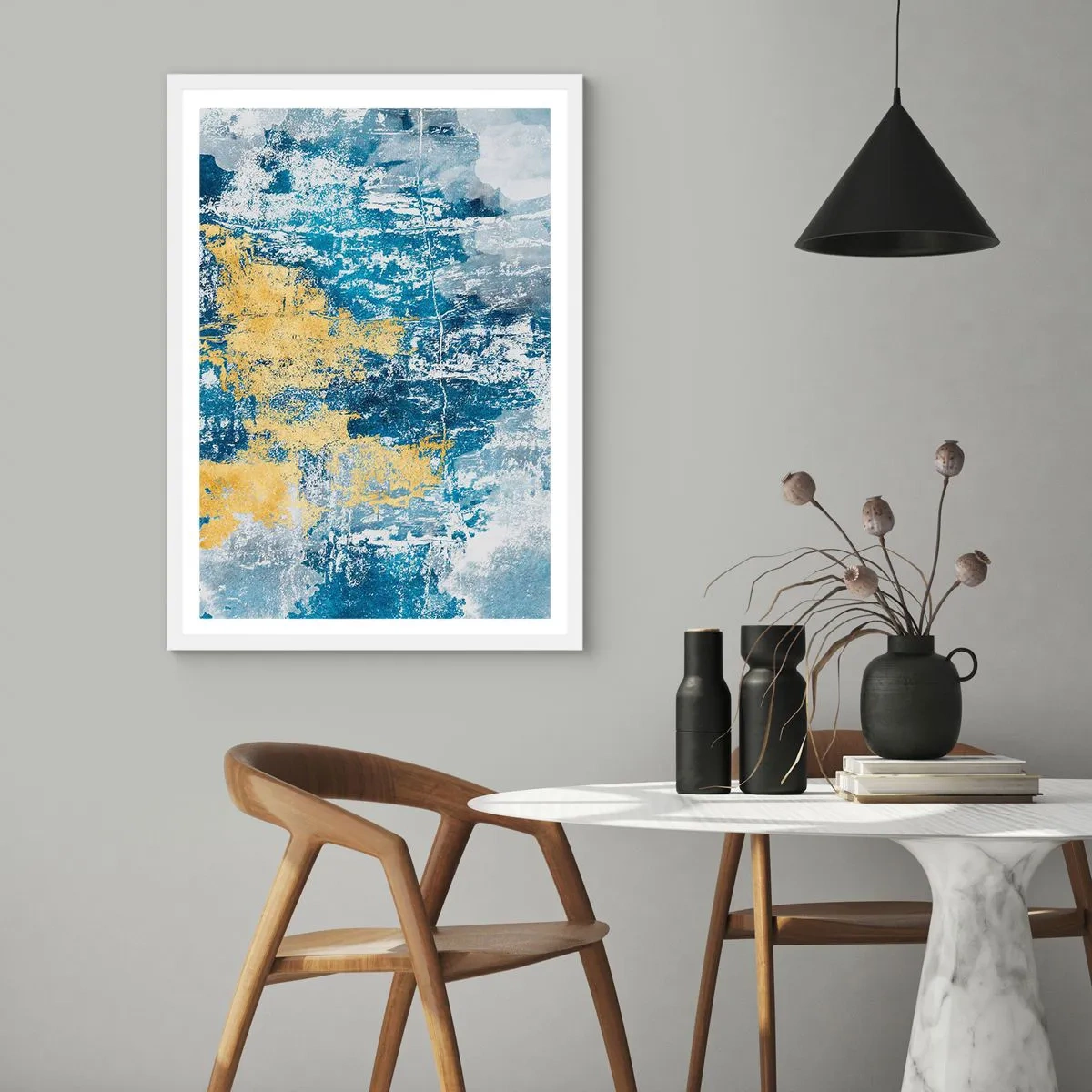 Poster in een witte lijst - Abstractie vol met weer - 70x100 cm