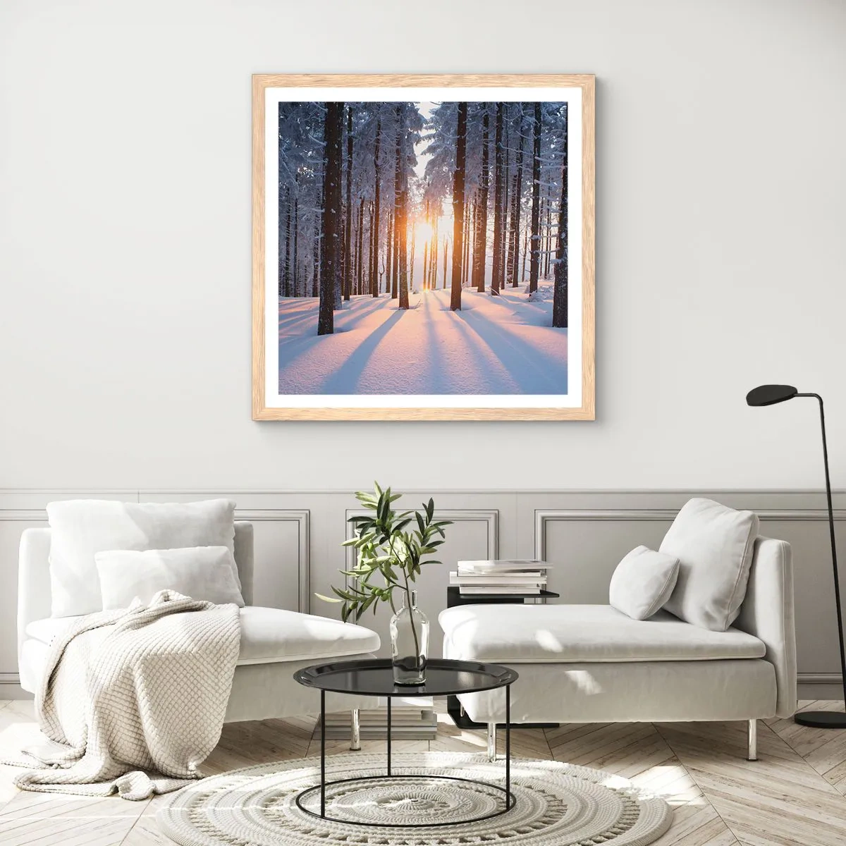 Een poster in een licht eiken lijst - Duidelijk in zwart-wit - 30x30 cm