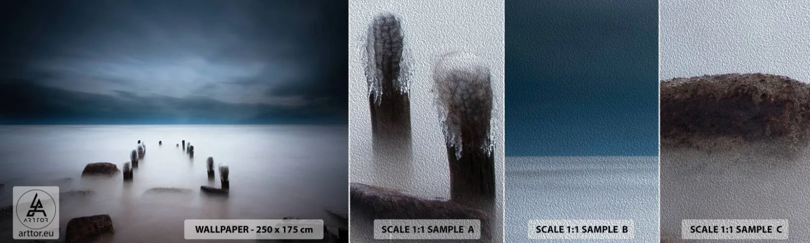 Fotobehang Monster Premium Sand - Peinzend meer - Landschap, Zee, Meer - 100x30 cm