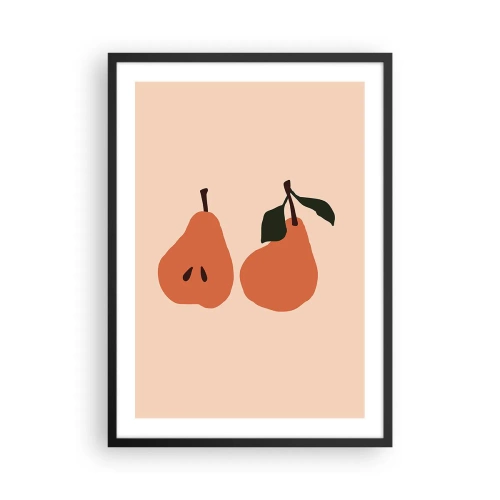 Poster in een zwarte lijst - Een minimalistische illustratie van twee peren op een beige achtergrond. - 50x70cm - Zoetheid zelf - Moderne wanddecoratie voor woonkamer en slaapkamer ARTTOR