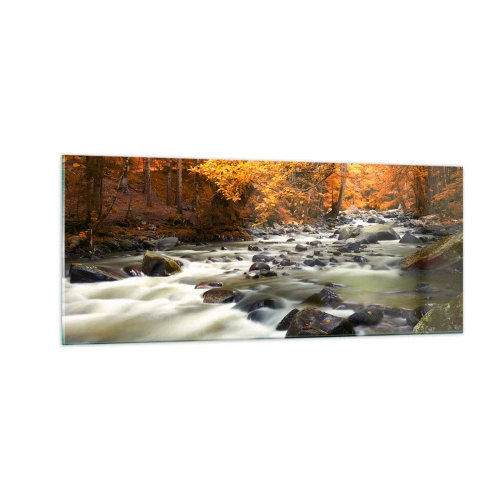 Schilderen op glas - Een stroom in een gouden bos - 100x40 cm