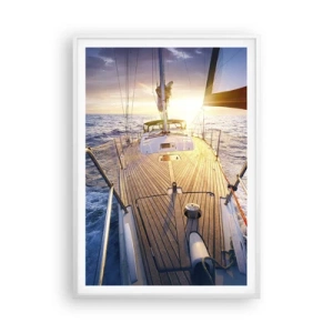Poster in een witte lijst - Lopend op de golven - 70x100 cm