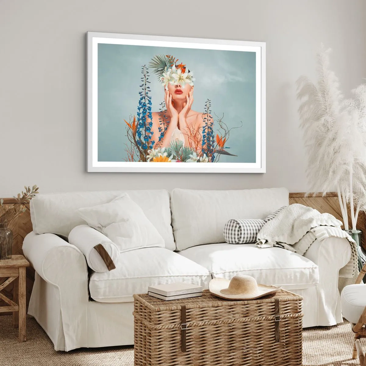 Poster in een witte lijst - Vrouw - bloem - 40x30 cm