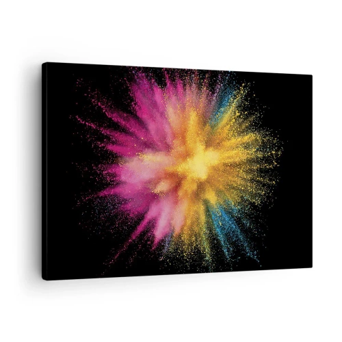 Schilderen op canvas - Kleurrijke poederexplosie op een zwarte achtergrond - 70x50cm - De geboorte van kleuren - Moderne wanddecoratie voor woonkamer en slaapkamer ARTTOR