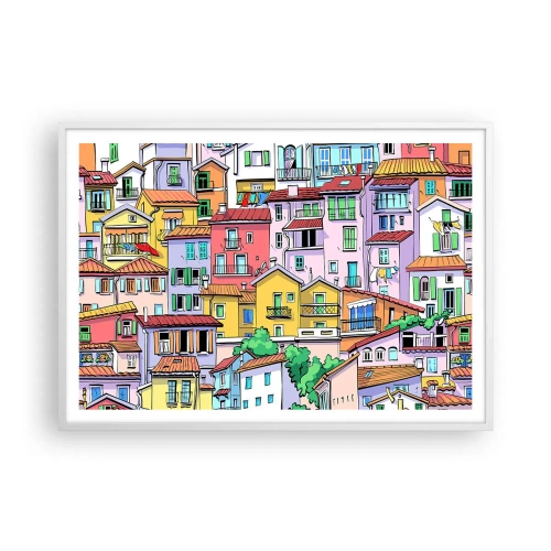Poster in een witte lijst - Vrolijke stad - 100x70 cm