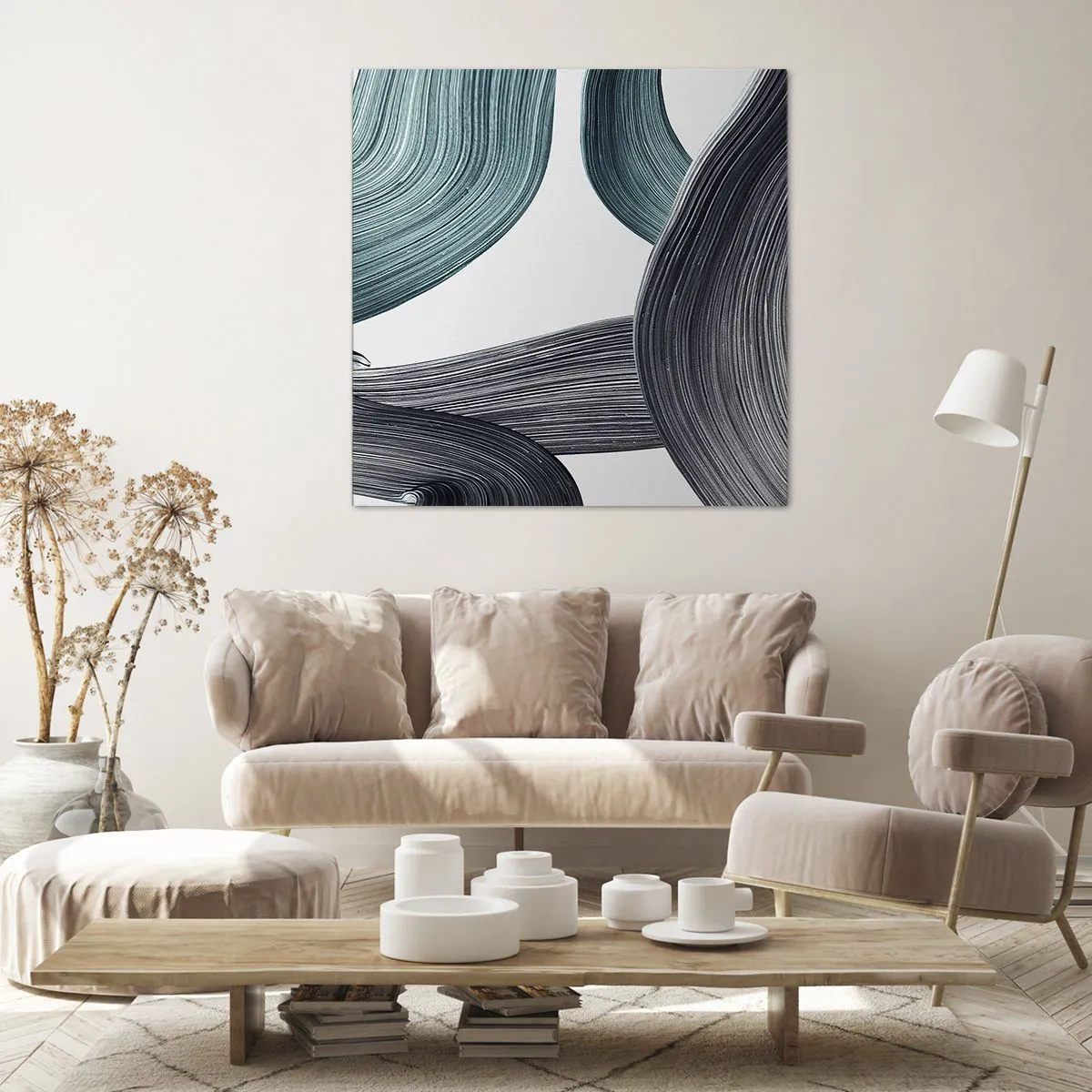 Schilderen op canvas - Smaragdgroene en zwarte paden - 50x50 cm