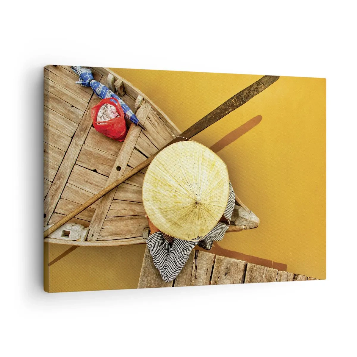 Schilderen op canvas - Een traditionele boot gezien vanuit vogelperspectief - 70x50cm - Het leven op de Gele Rivier - Moderne wanddecoratie voor woonkamer en slaapkamer ARTTOR