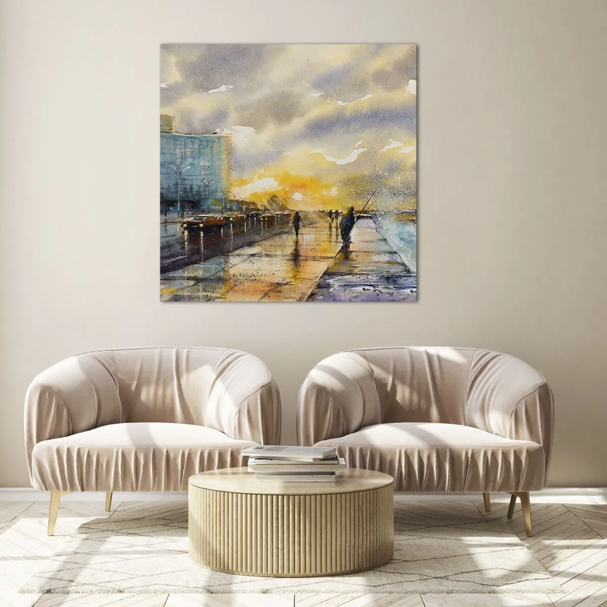 Schilderen op glas - Het leven aan de oever - 70x70 cm