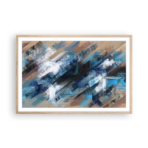 Een poster in een licht eiken lijst - Op een blauwe diagonaal - 91x61 cm
