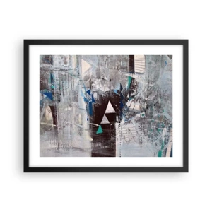 Poster in een zwarte lijst - Overschrijvende volgorde van driehoeken - 50x40 cm