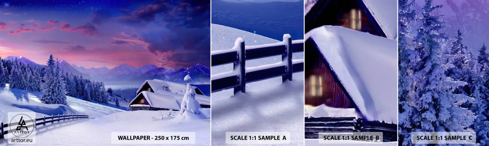 Fotobehang Monster Zelfklevend Deluxe Sticker - Stille nacht - Landschap, Winter, Alpen - 100x30 cm