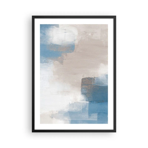 Poster in een zwarte lijst - Abstracte compositie in tinten blauw en beige - 50x70cm - Roze abstractie achter een blauw gordijn - Moderne wanddecoratie voor woonkamer en slaapkamer ARTTOR