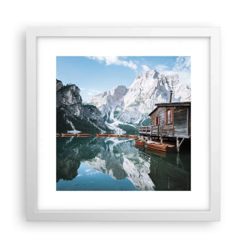 Poster in een witte lijst - Een kristalheldere bergochtend - 30x30 cm