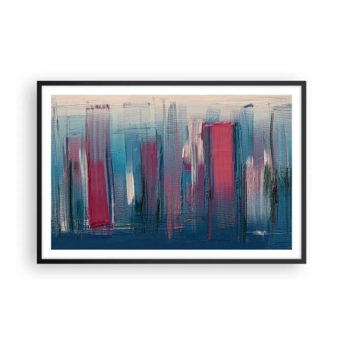 Poster in een zwarte lijst - Verticale compositie in blauw en rood - 91x61 cm