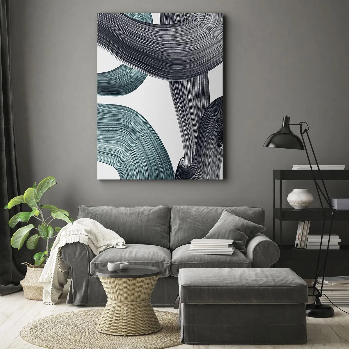 Schilderen op canvas - Smaragdgroene en zwarte paden - 50x70 cm