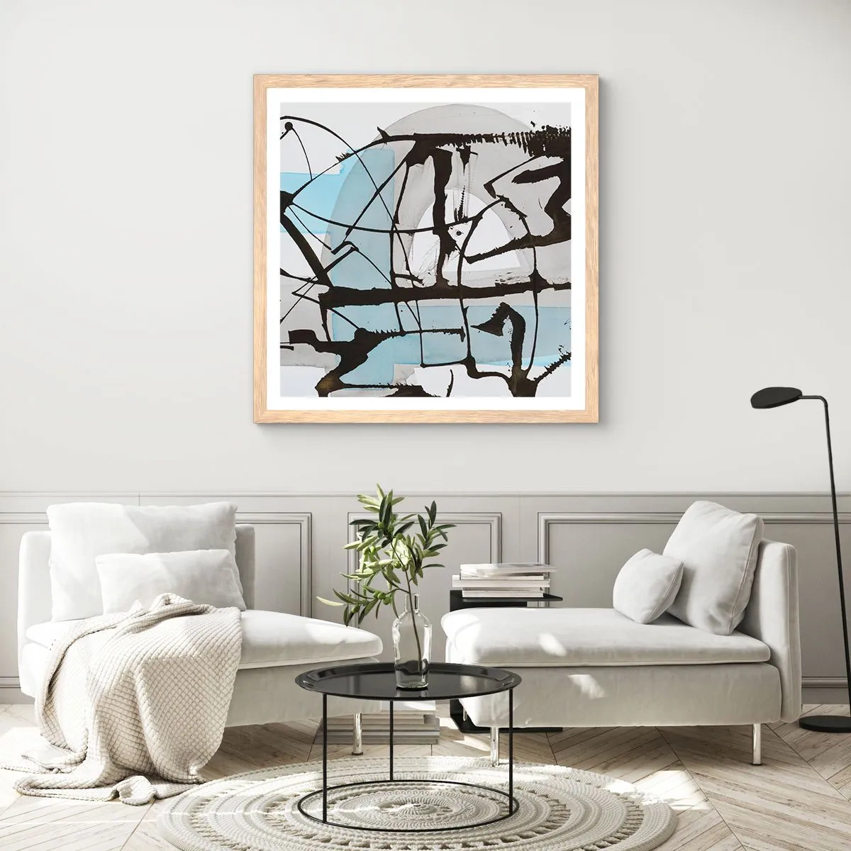 Een poster in een licht eiken lijst - Toch blauw - 30x30 cm