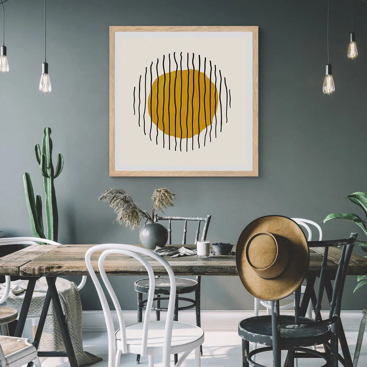 Een poster in een licht eiken lijst - Abstractie trillend van warmte - 40x40 cm