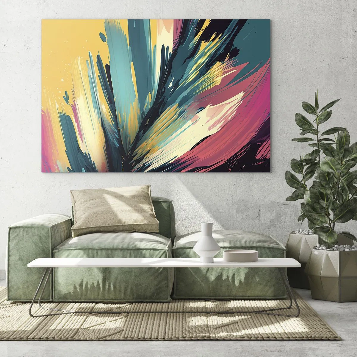Schilderen op glas - Dynamische penseelstreken in levendige kleuren - 70x50cm - Compositie – een explosie van vreugde - Moderne wanddecoratie voor woonkamer en slaapkamer ARTTOR