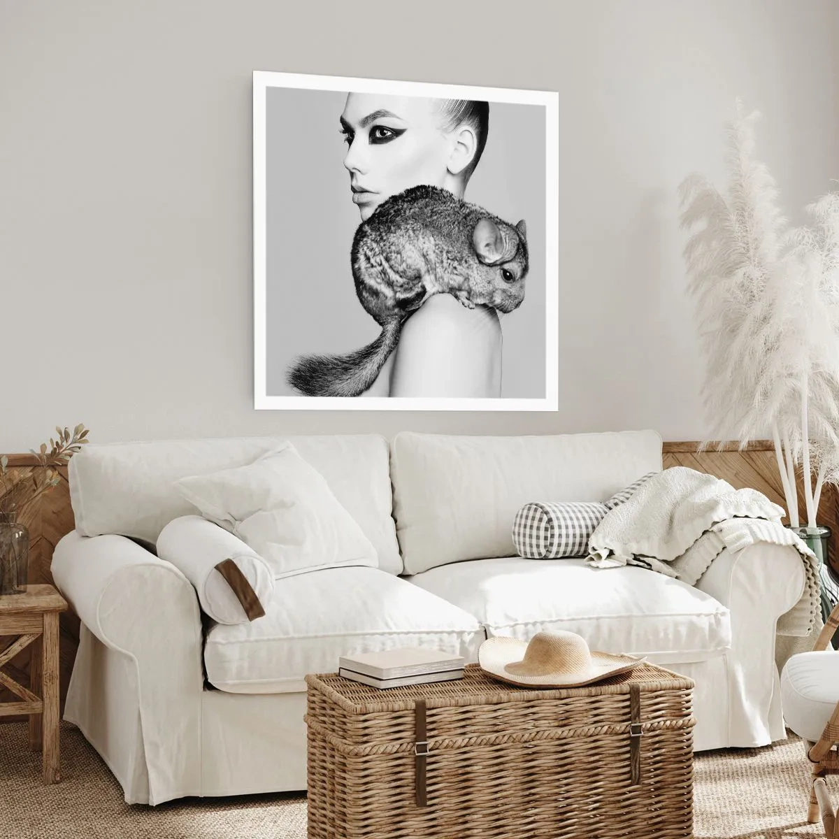 Poster - Dame met een chinchilla - 30x30 cm