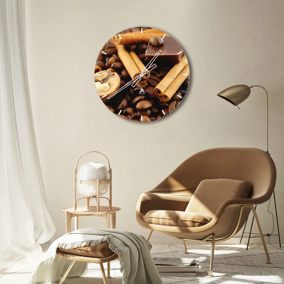 Wandklok - Klok - Koffiebonen, kaneel en chocoladestukjes - 30x30cm - Concert van aroma's - Moderne wanddecoratie voor woonkamer, keuken en slaapkamer ARTTOR
