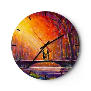 Wandklok - Klok - Kleurrijke zonsondergang over een brug in het bos - 30x30cm - De hemel houdt ook van hen - Moderne wanddecoratie voor woonkamer, keuken en slaapkamer ARTTOR