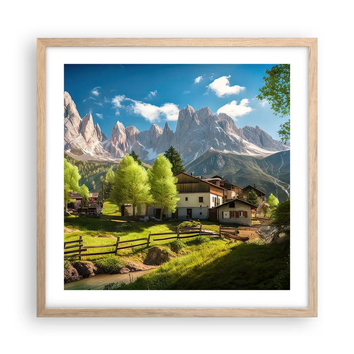 Een poster in een licht eiken lijst - Alpine idylle - 50x50 cm