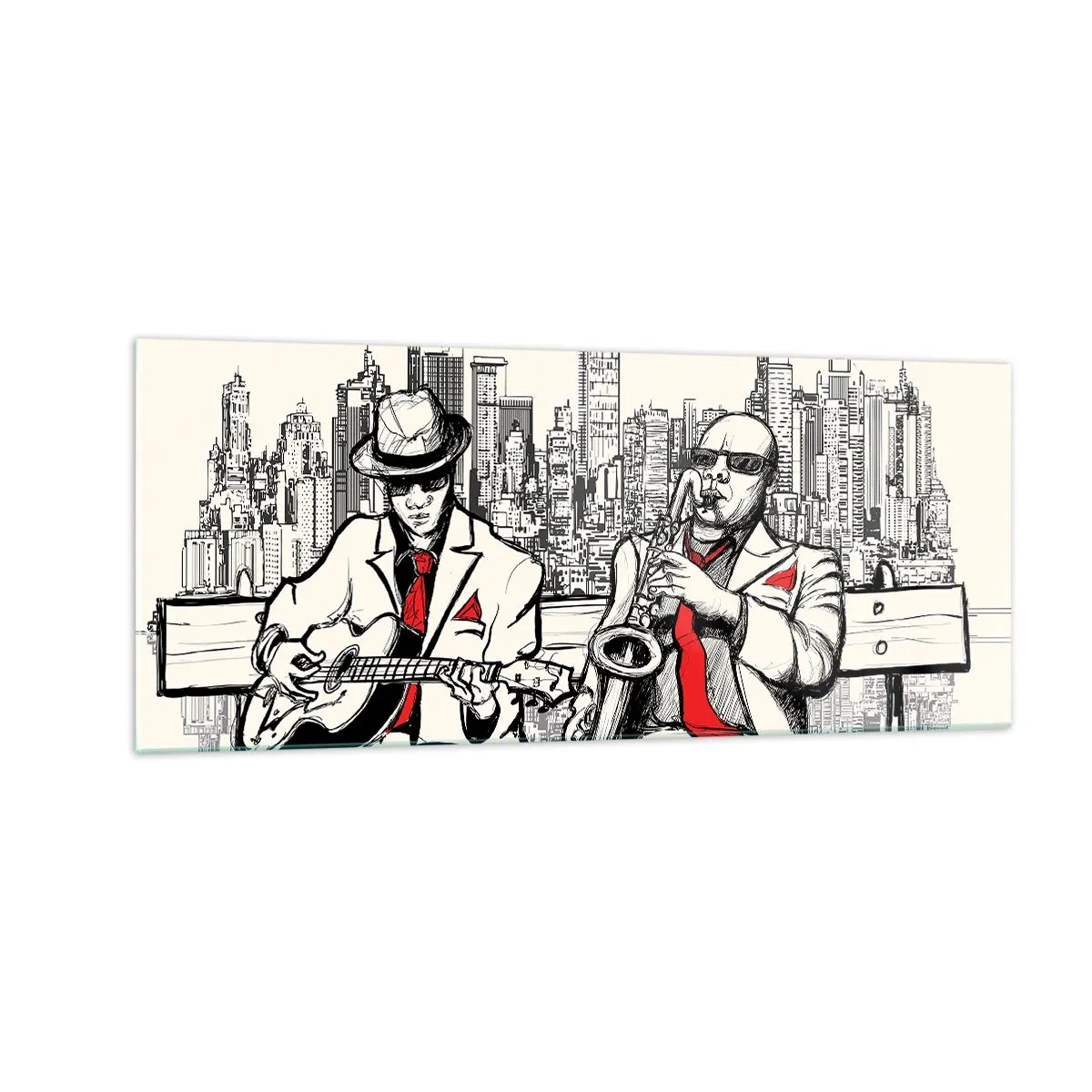 Schilderen op glas - Improvisatie van New York - 100x40 cm