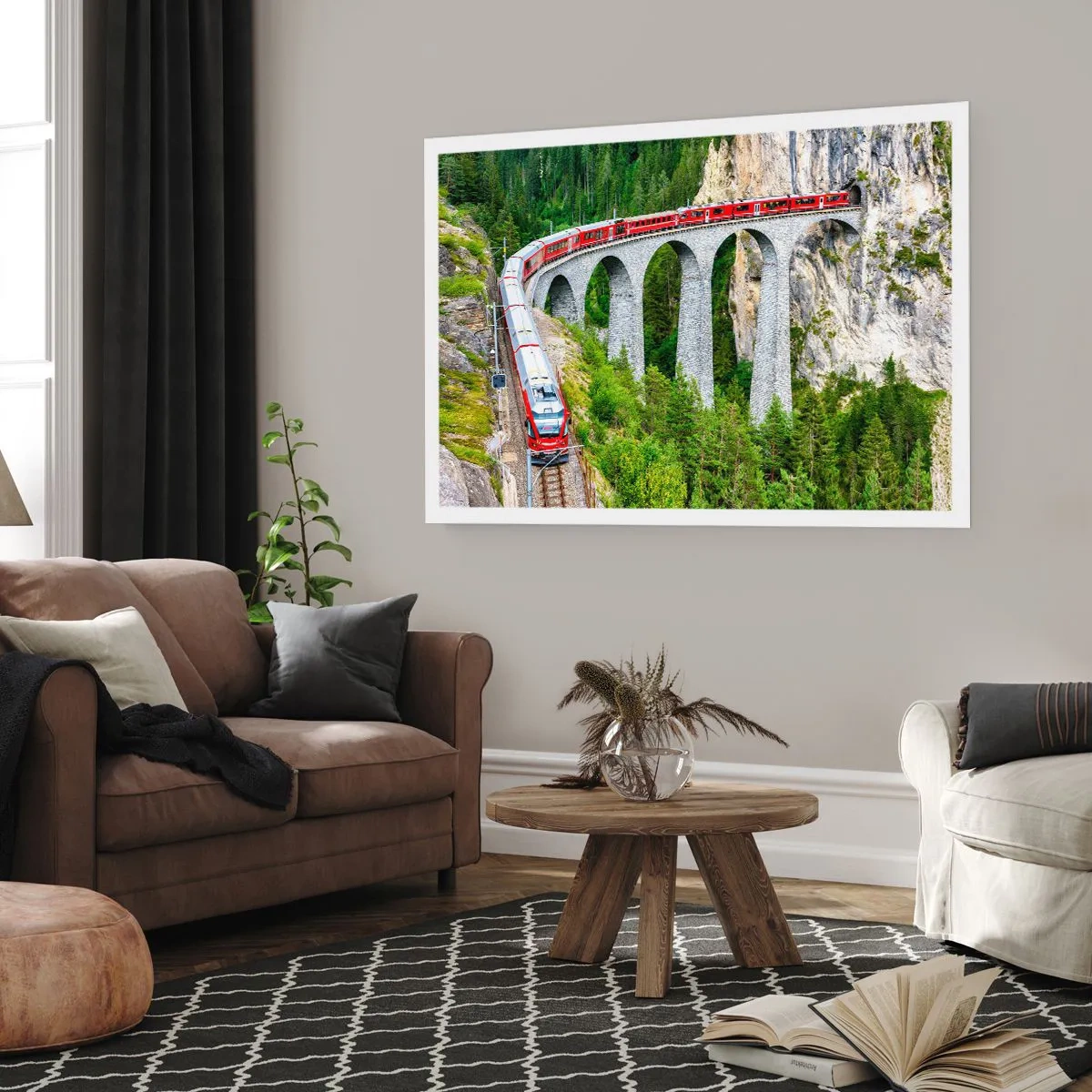 Poster - Spoorlijn voor uitzicht op de bergen - 91x61 cm