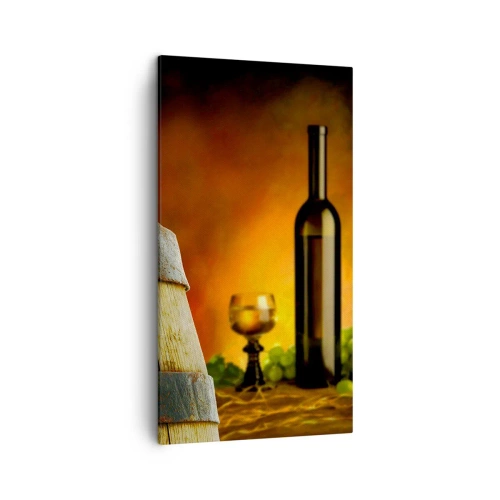 Schilderen op canvas - Stilleven met een fles wijn en een tros druiven - 45x80 cm