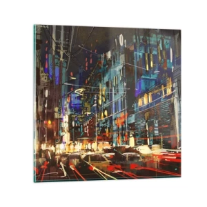 Schilderen op glas - Avonddrukte op straat - 30x30 cm