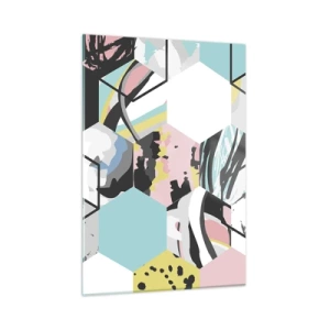 Schilderen op glas - Zeshoeken en kubussen in zes kleuren - 50x70 cm