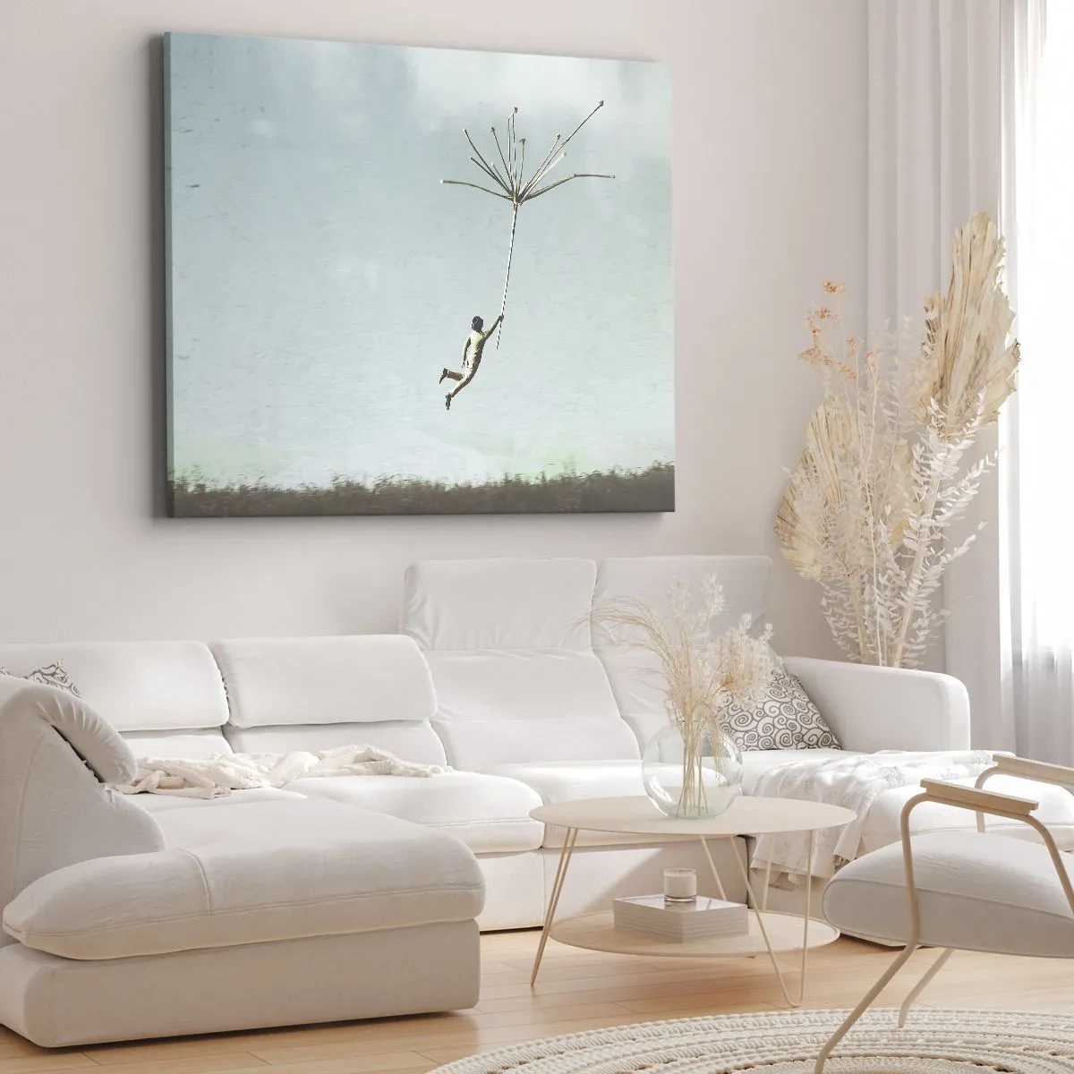 Schilderen op canvas - Vliegers, paardebloemen, wind - 120x80 cm