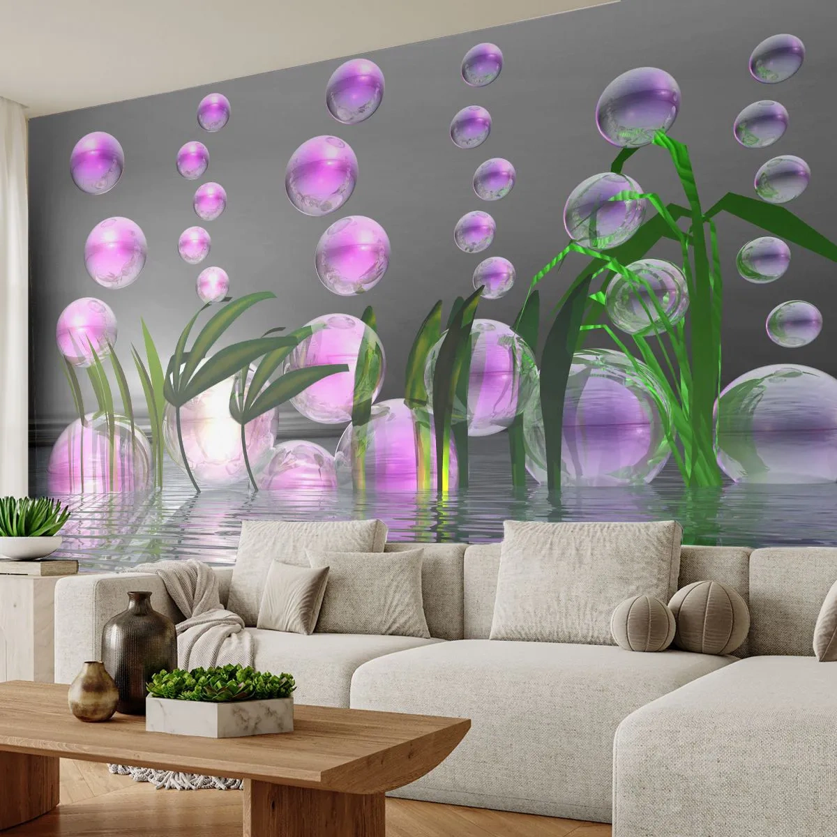 Fotobehang Premium Sand - Een reflecterende compositie van lichtheid en leven - Abstractie, Grafisch, 3D - 400x280 cm
