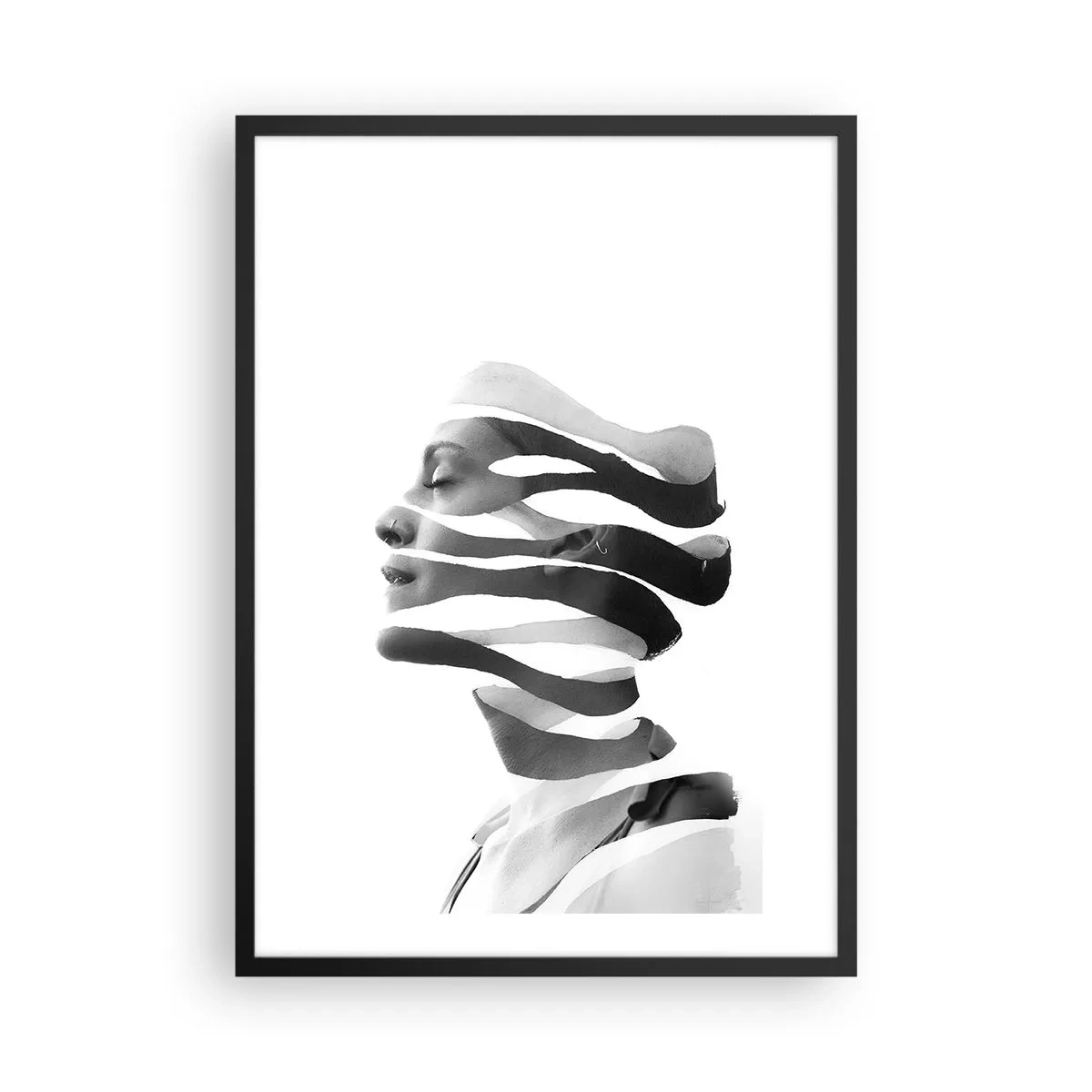 Poster in een zwarte lijst - Zwart-witportret van een vrouw in minimalistische stijl - 50x70cm - Surrealistisch portret - Moderne wanddecoratie voor woonkamer en slaapkamer ARTTOR