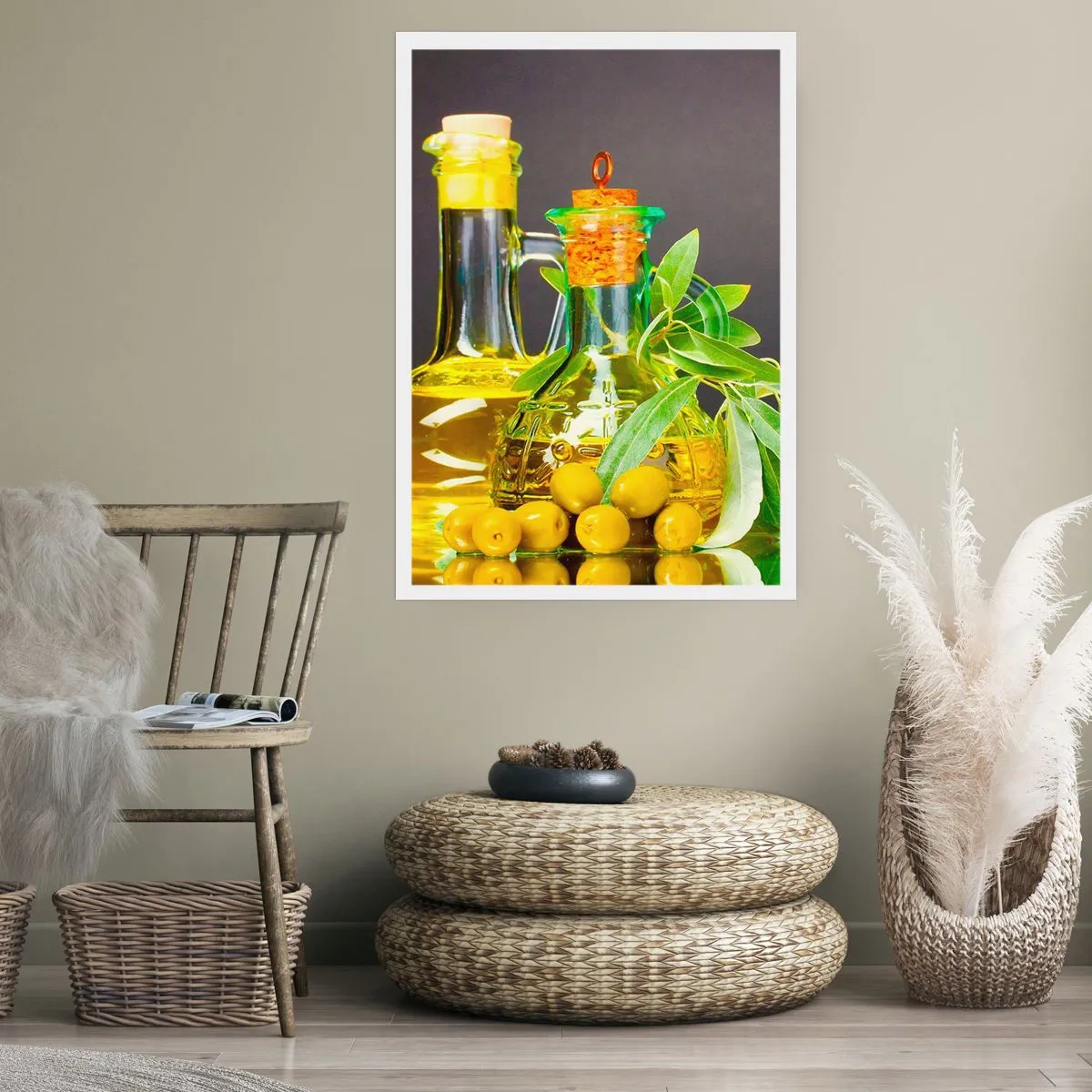 Poster - Stilleven met olijven en olijfolie - 70x100 cm