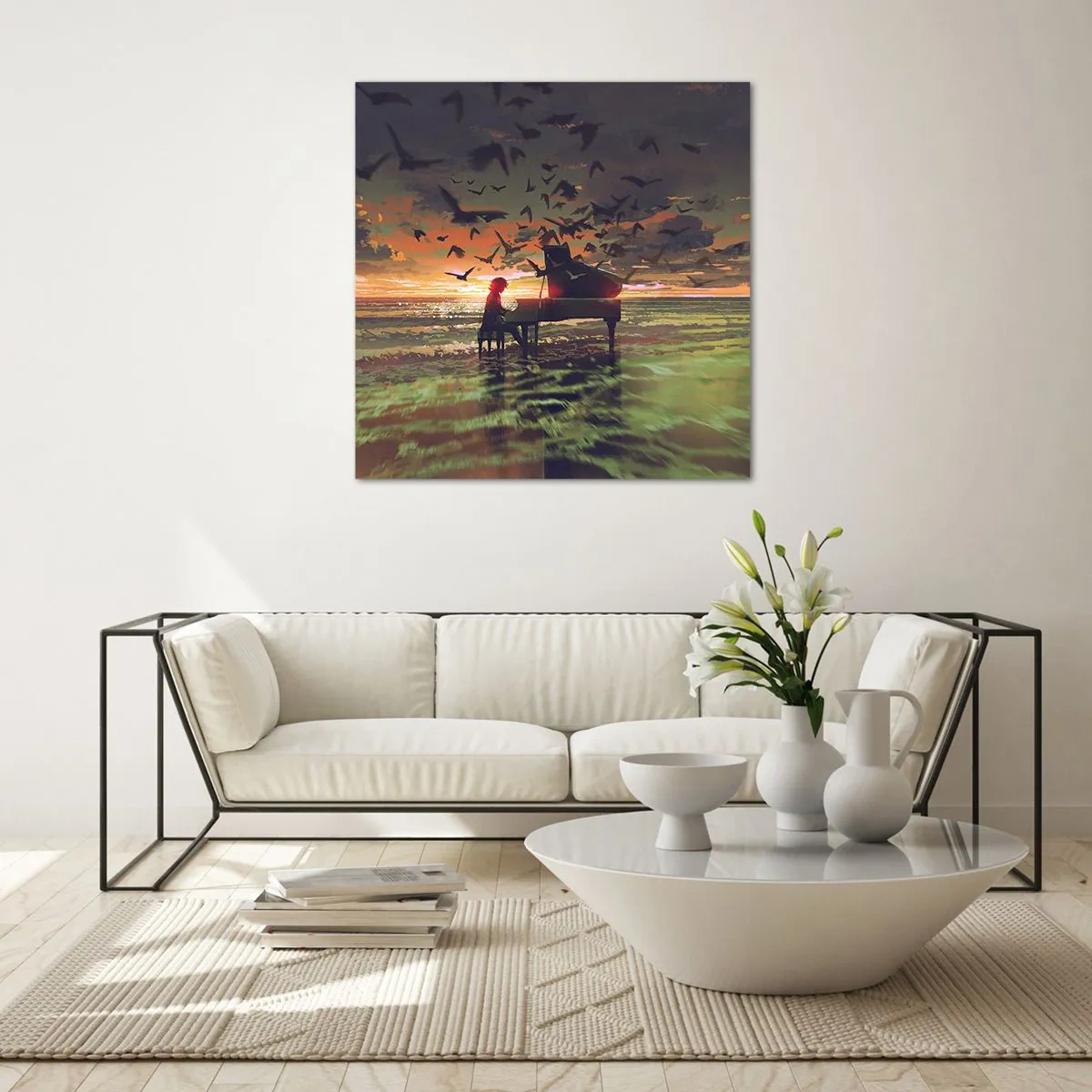 Schilderen op glas - Concert voor piano en golven - 40x40 cm